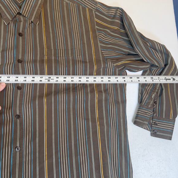 Tommy Bahama 100% Silk Resort Wear ButtonUp Shirt Men XXL Brown Blue Gold Stripe - Picture 9 of 13